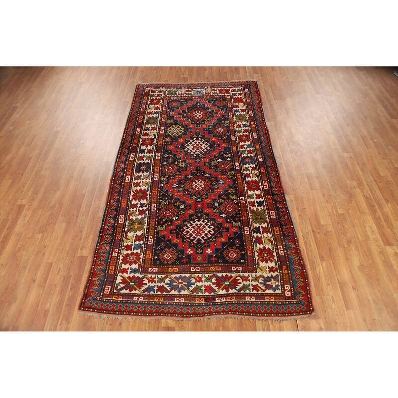 Vegetable Dye Kazak Oriental Antique Area Rug Handmade Wool Carpet - 4'10" x 9'2"