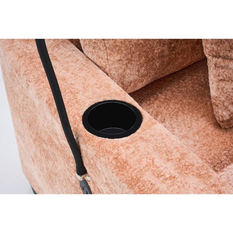 Chenille Single Sofa Chair Chaise Lounge with Phone Holder, Upholstered Recliner Sleeper Sofa Bed for Living Room