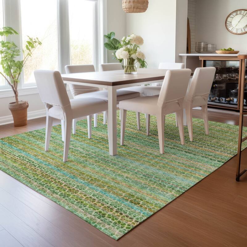 Machine Washable Indoor/Outdoor Transitional Striped Chantille Rug