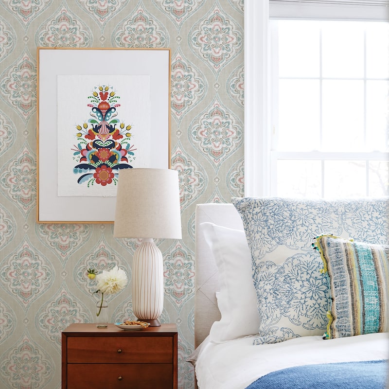 A-Street Prints Adele Teal Damask Wallpaper