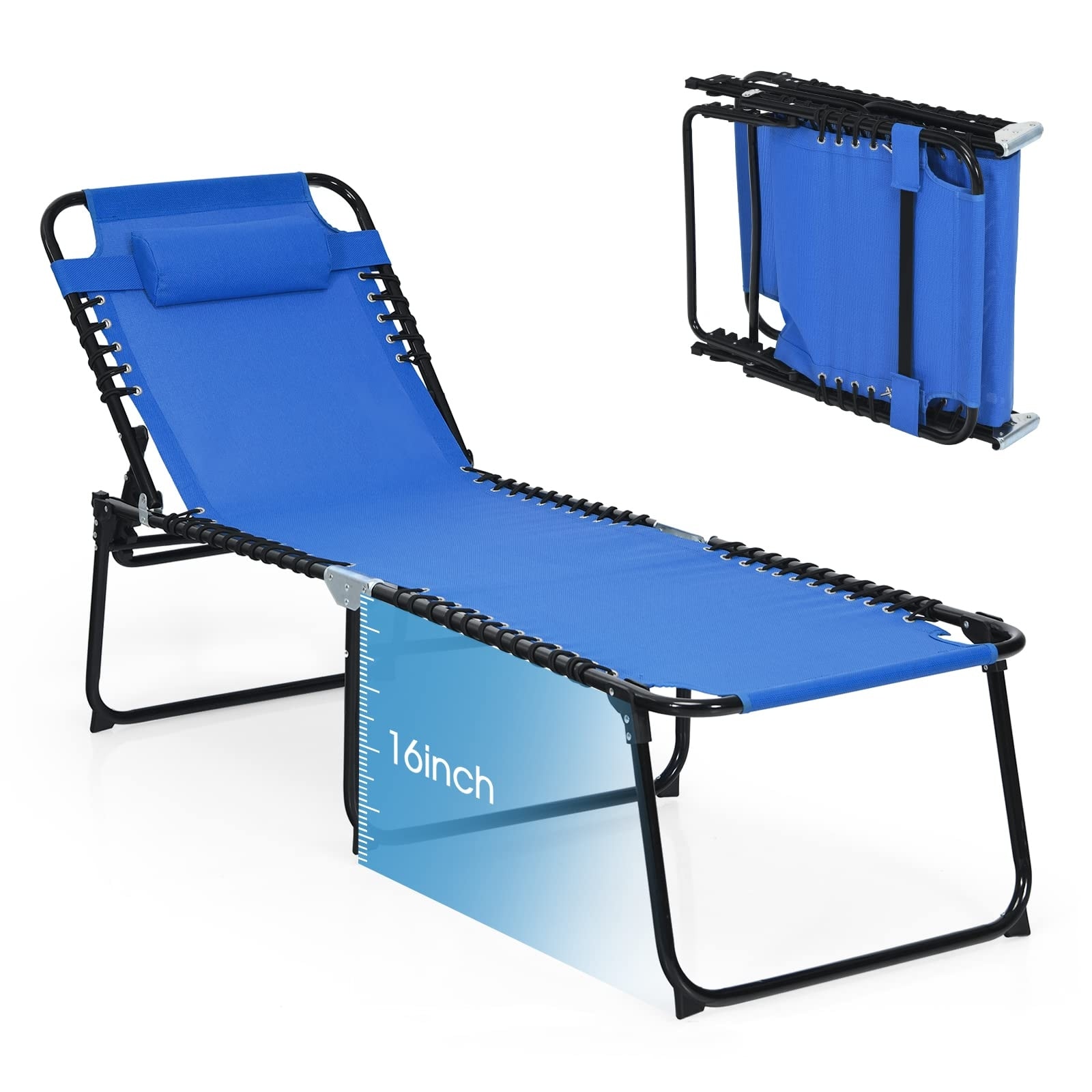 Outdoor Adjustable Tri fold Chaise Lounge Chair for Patio Beach Sunbathing Tanning Pool Camping Blue Bed Bath Beyond 40155191