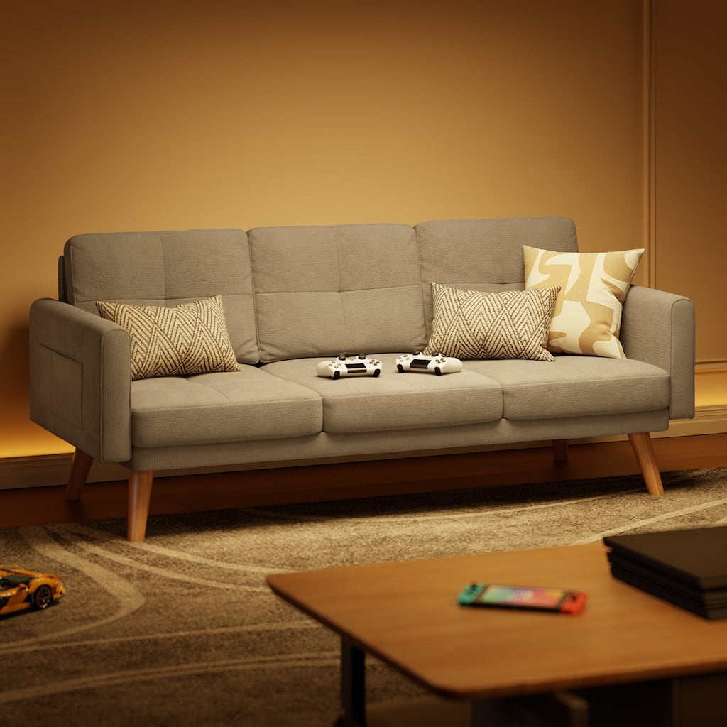 67” Sofa Couch with Soft Armrest Small Sofa Seat with 3 Comfy Pillows，3-Seater Couch for Livingroom
