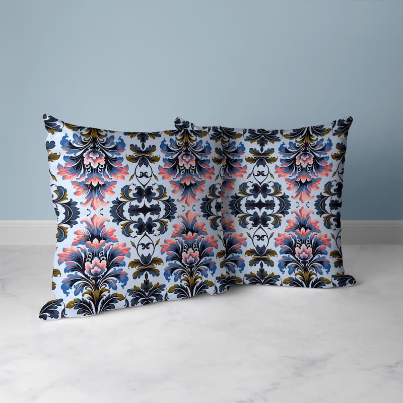Damask Rapture Faux Suede Reversible Throw Pillow Grey and Pink
