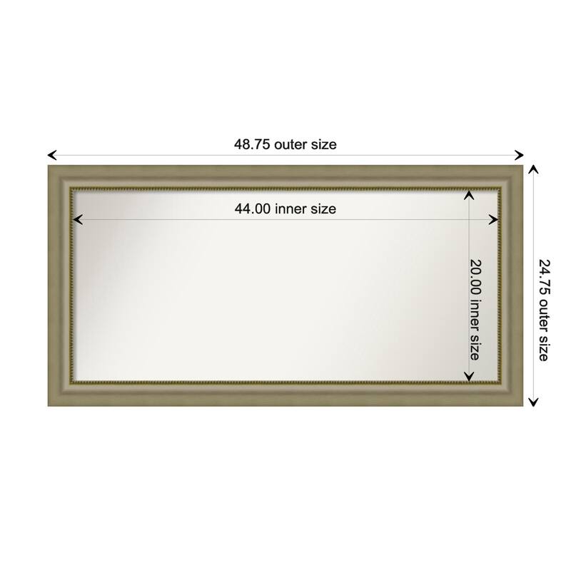 Vegas Silver Framed Non-Beveled Custom Wall Mirror, Bathroom Vanity Mirror - Outer Size: 48.75 x 24.75