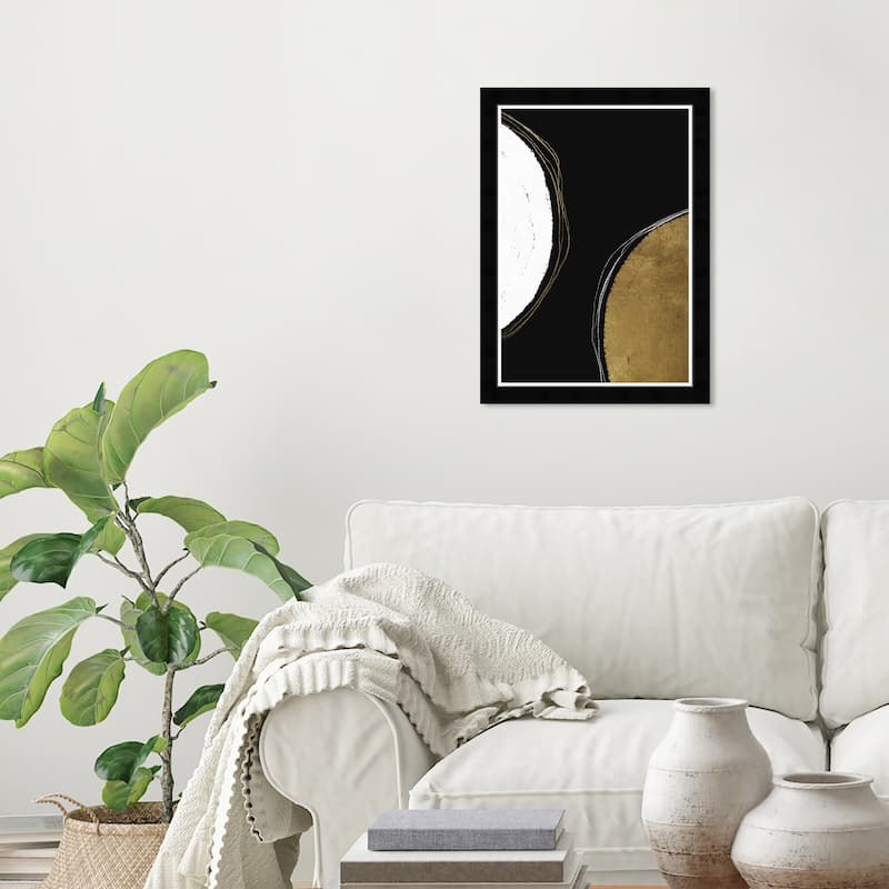 Wynwood Studio 'Two Moons in Gold' Abstract Black Wall Art Framed Print - 13 x 19