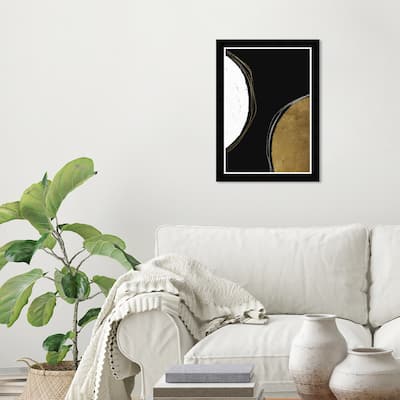 Wynwood Studio 'Two Moons in Gold' Abstract Black Wall Art Framed Print