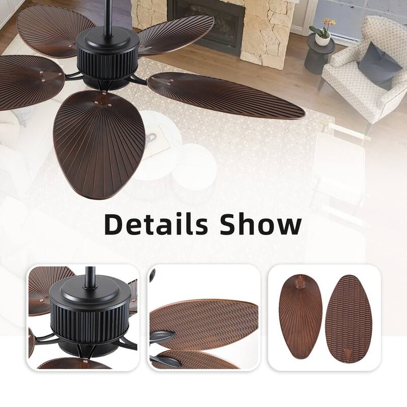 50 Inch Tropical Palm Tropical Indoor/Outdoor Ceiling Fan DC Motor Remote Control - 50 Inches