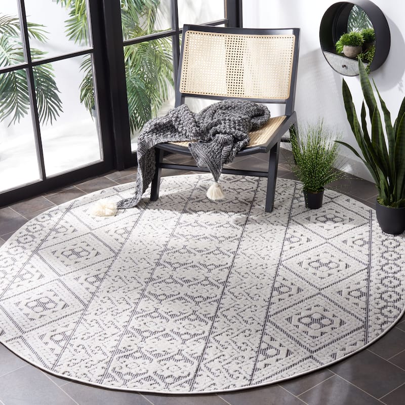 SAFAVIEH Cabana Dudi Indoor/ Outdoor Waterproof Patio Rug - 6'7" Round - Ivory/Grey