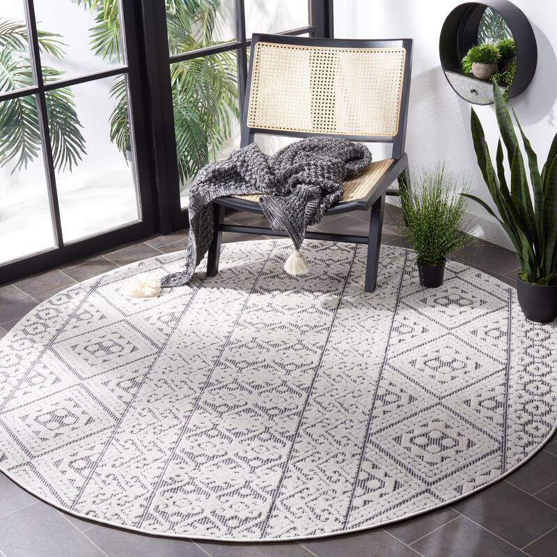 SAFAVIEH Cabana Ioana Indoor/ Outdoor Waterproof Patio Rug - 6'7" Round - Ivory/Grey