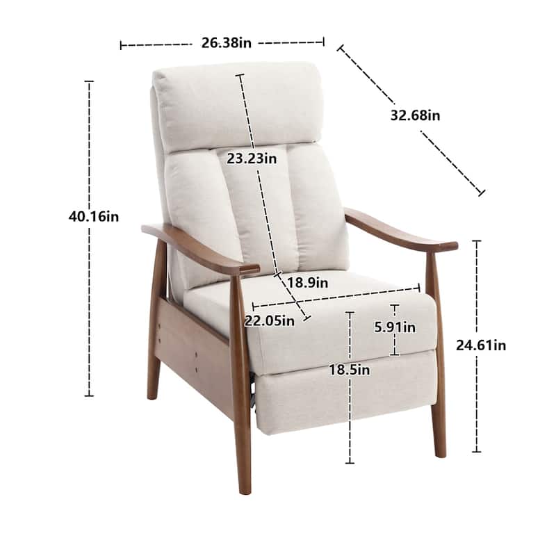 Modern Adjustable Recliner Chair, Wood Frame Armchair Accent Chair Lounge Chair Upholstered Sofa Chair for Living Room
