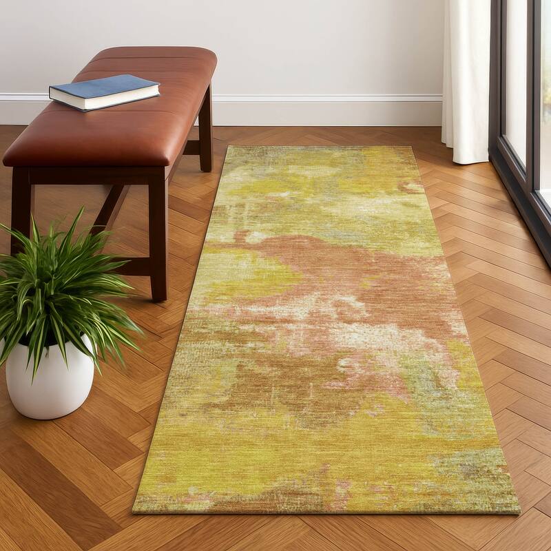 Premium Washable Super Soft Abstract Brushstrokes Mayfield Rug - Aloe - 2'3" x 7'6"