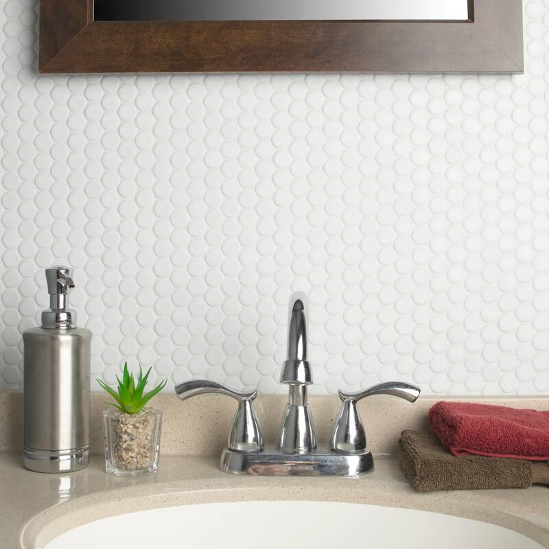 Merola Tile Hudson Penny Round Matte White 11-7/8" x 12-5/8" Porcelain Floor and Wall Tile