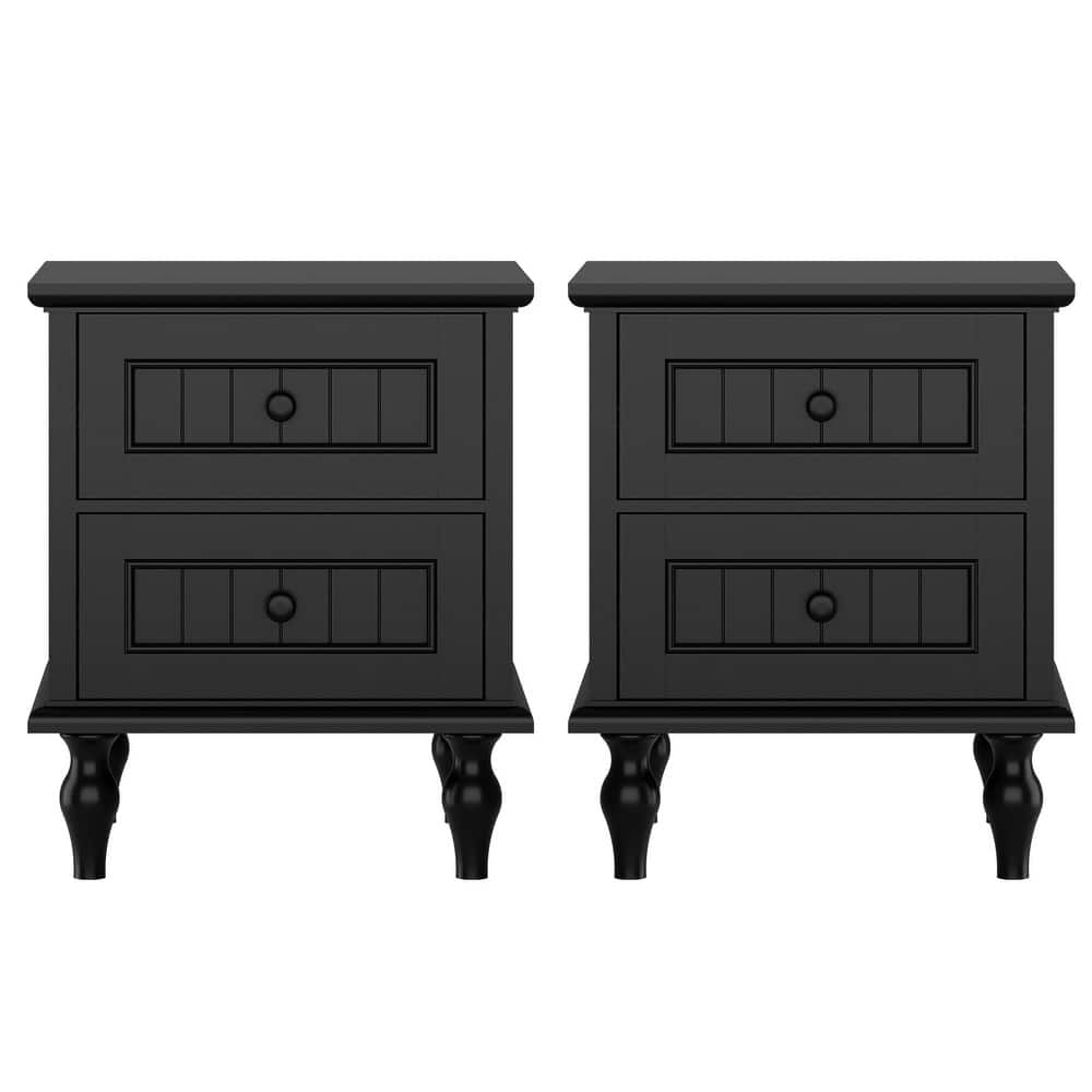 Retro Nightstand with 2 Drawers for Bedroom