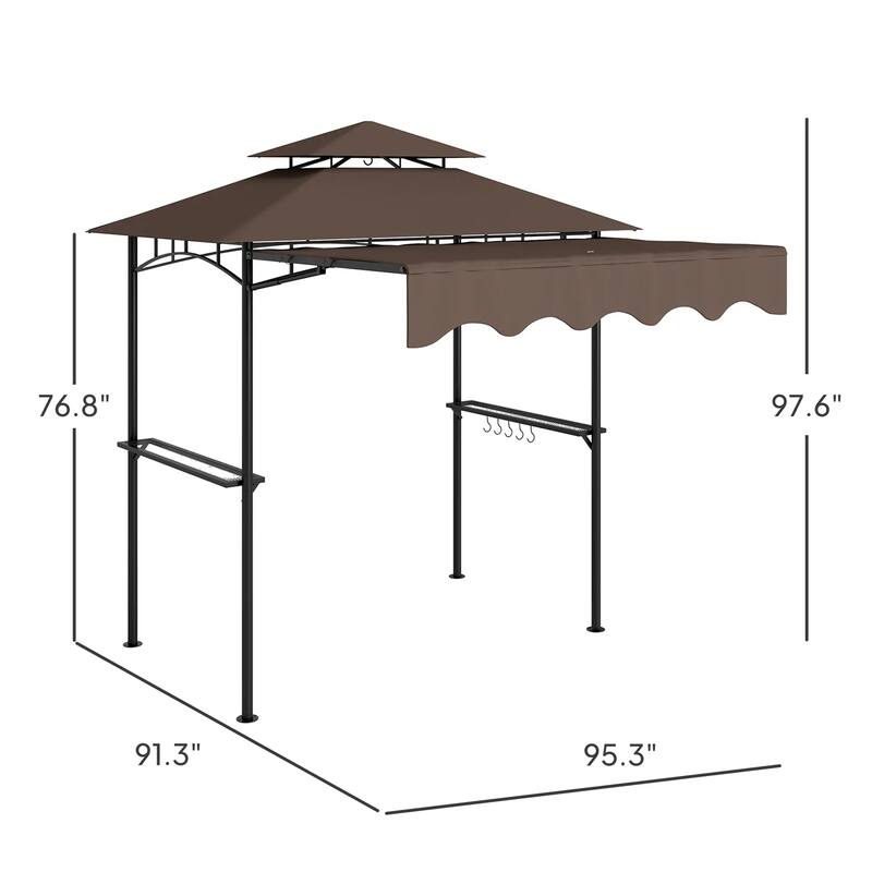 8' x 5' Outdoor Grill Gazebo Shelter with Side Awning