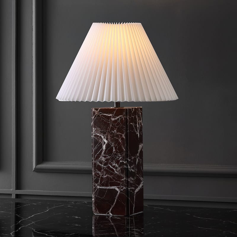 SAFAVIEH Couture Mackenzie Square Marble Table Lamp - 16"W x 16"D x 25"H - Maroon/White