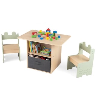 Gymax Kids Table & Chairs Set w/2 Open Compartments Fabric Drawer for