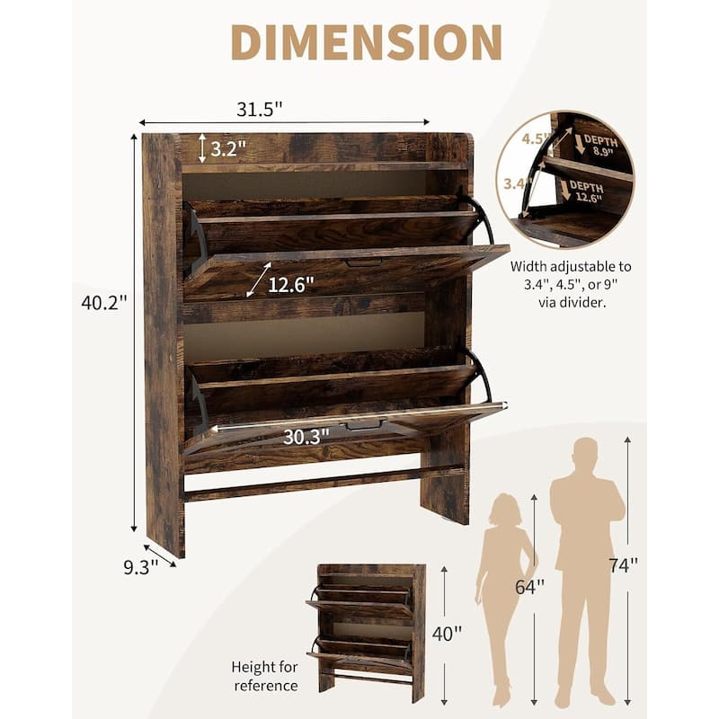 Freestanding Slim Shoe Storage Cabinet with 2 Flip Drawers for Entryway Hallway