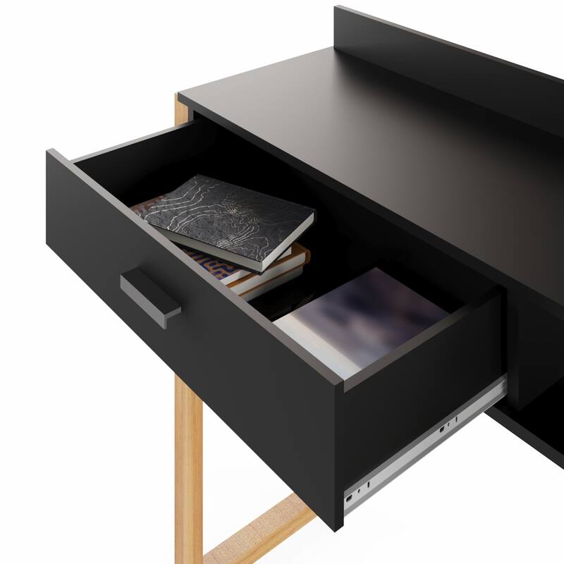 Modern Computer Desk with Drawer, Space-Saving, Shelf and Dual USB Charging Ports