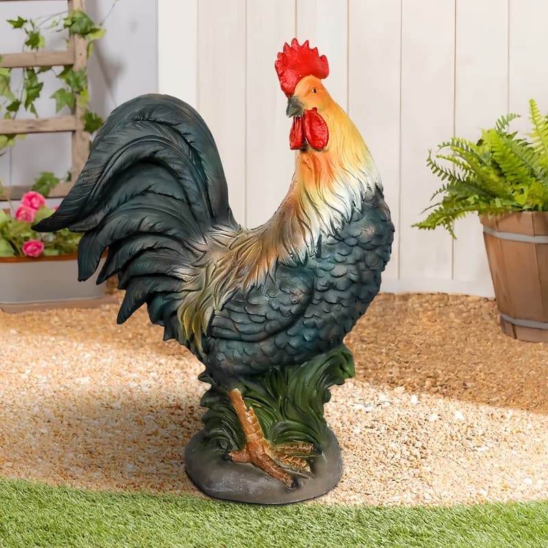 SunJet 22.8" Large Concrete Outdoor Rooster Garden Statue