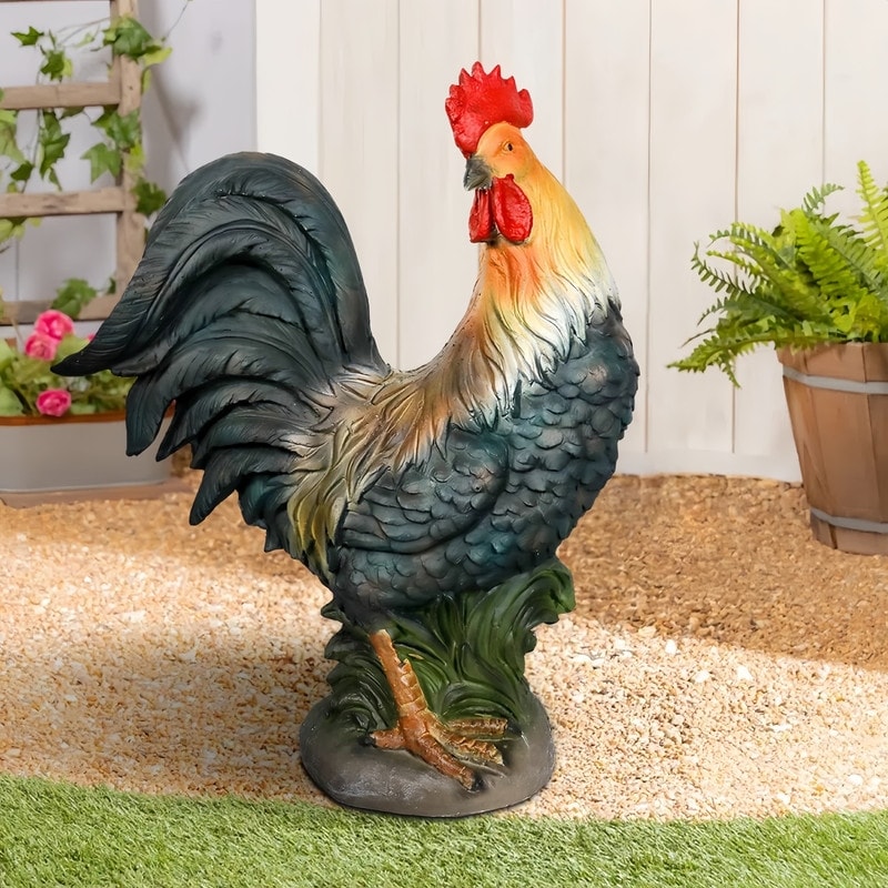 SunJet 22.8" Large Concrete Outdoor Rooster Garden Statue