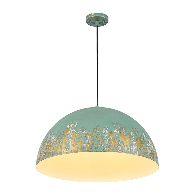 European Artisanal Antique Gold Patina Iron Oversized Dome Pendant