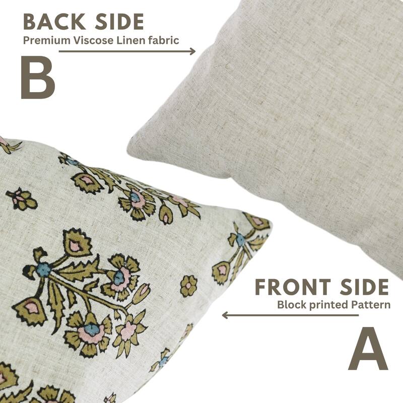 Fabdivine Floral Accent Linen Green Cushion Cover for Rustic Chairs or Bohemian Home Décor 18x18 Inch Farmhouse, Sadabahar