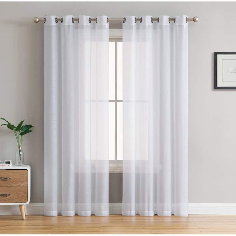 HLC.me 2 Piece Semi Sheer Voile Window Curtain Drapes Grommet Top Panels Bedroom, Living Room - Set of 2 panels - 54 W x 90 L - White