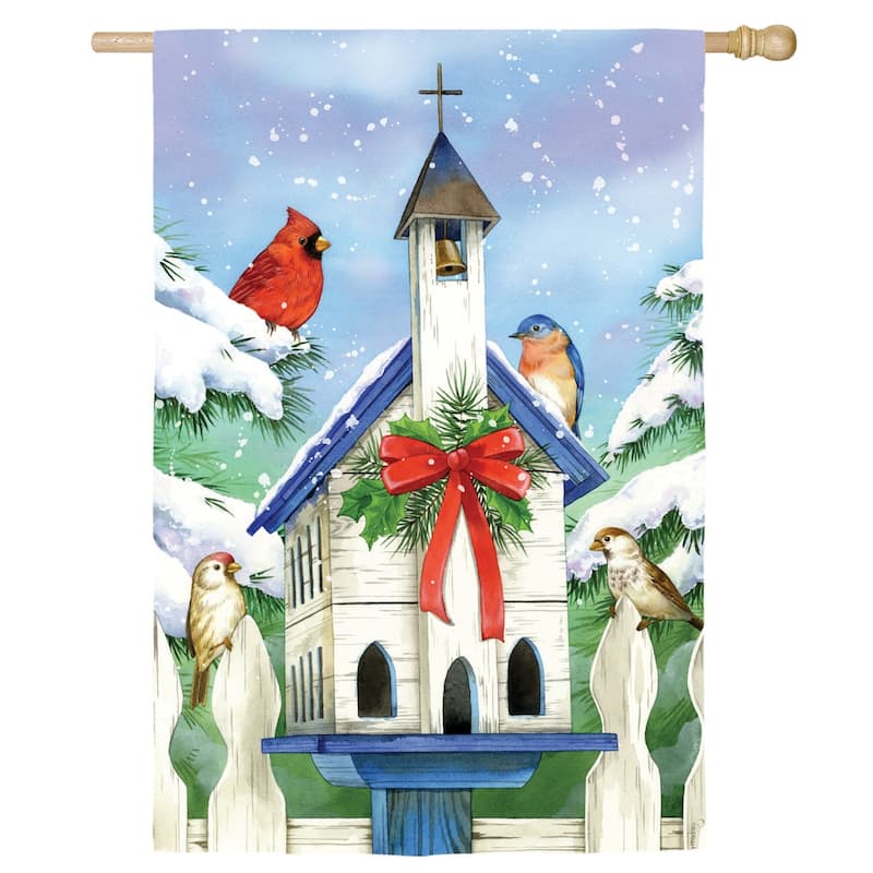Christmas Bird House Suede House Flag - Multi - Color - 29 in x 43 in