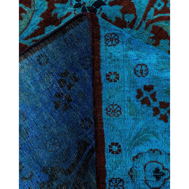 Overton Hand Knotted Wool Vintage Inspired Modern Contemporary Overdyed Blue Area Rug - 4' 1" x 6' 1"