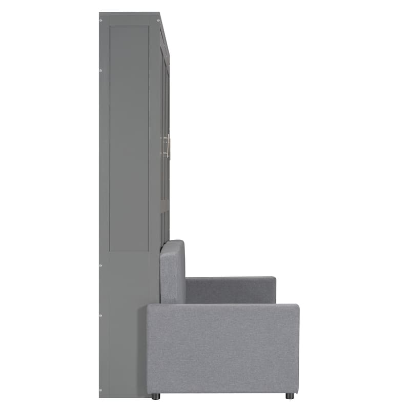 Gray Queen Size Multifunctional Murphy Bed with Cushion and Storage