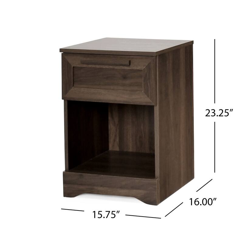 Rustic Faux Wood Nightstand with Drawer and Shelf, 1-Drawer Storage Table for Bedroom and Living Room