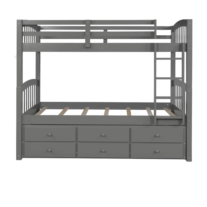 Twin Over Twin Bunk Bed with Trundle&Ladder,Safety Rail&3 Drawers,Gray ...