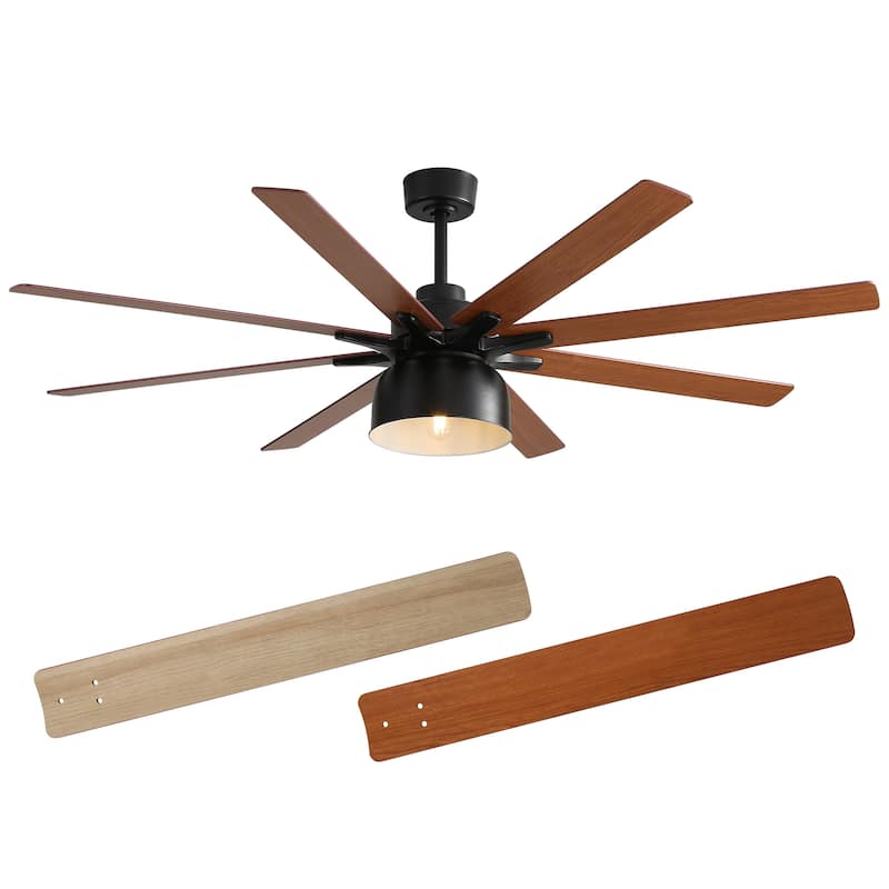 52 Inch Ceiling Fan With 6 Speed Wind 8 Dual Colors Blades Remote Control Reversible DC Motor With Light - Black