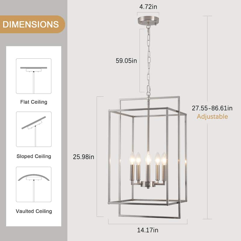 5-Light Candlestick Cage Hanging Linear Chandelier Lighting Island Chandelier for Kitchen Island