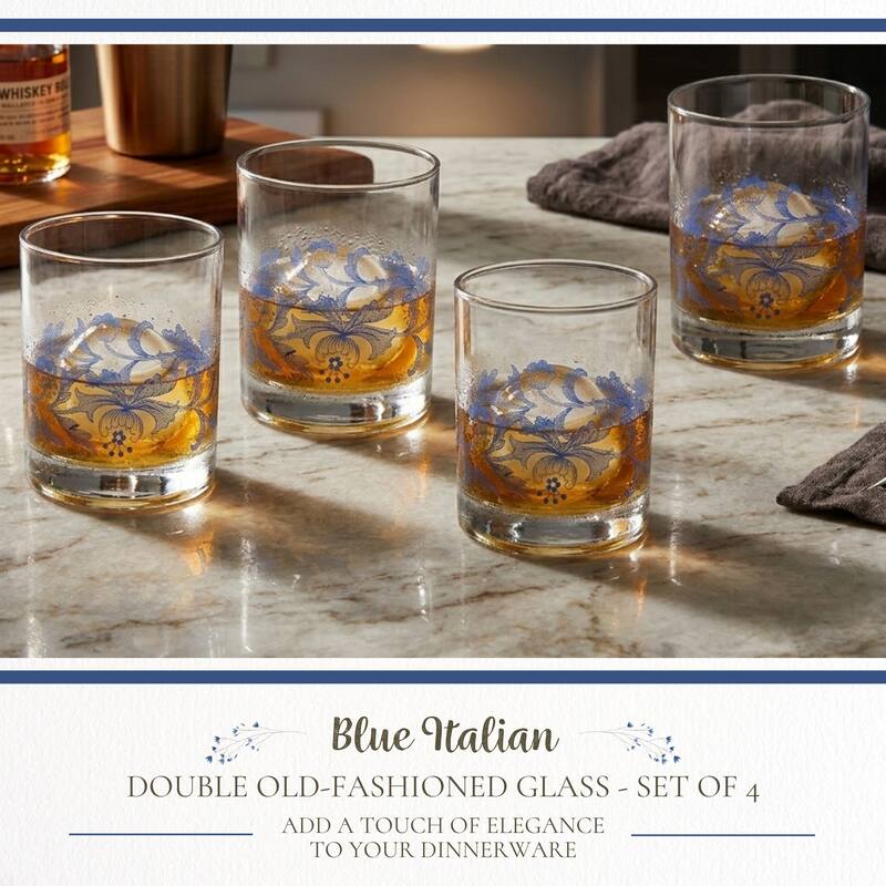 Spode Blue Italian Set of 4 Double Old Fashioned Glasses - 14 oz