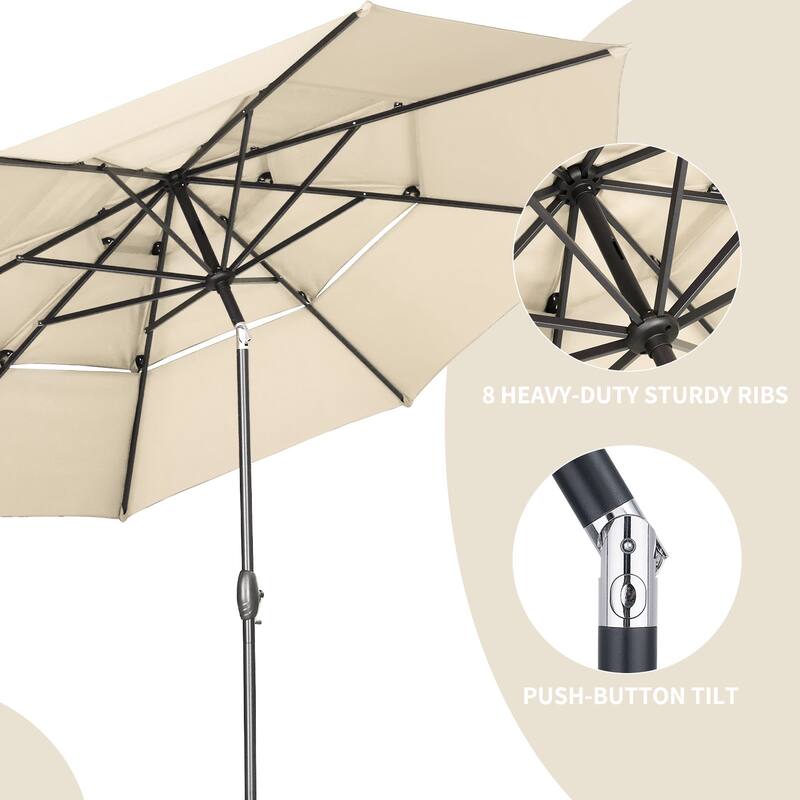 Ainfox 10 ft Patio Umbrella with Base 3 Tiers Outdoor Market Umbrella