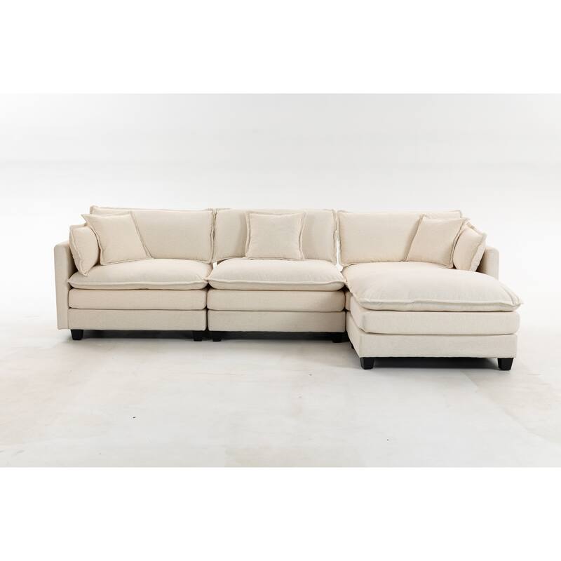 Anmytek 3-Seat 114.17" Modern Sectional Sleeper Sofa with Ottoman, Waist Pillows & Chaise Lounge