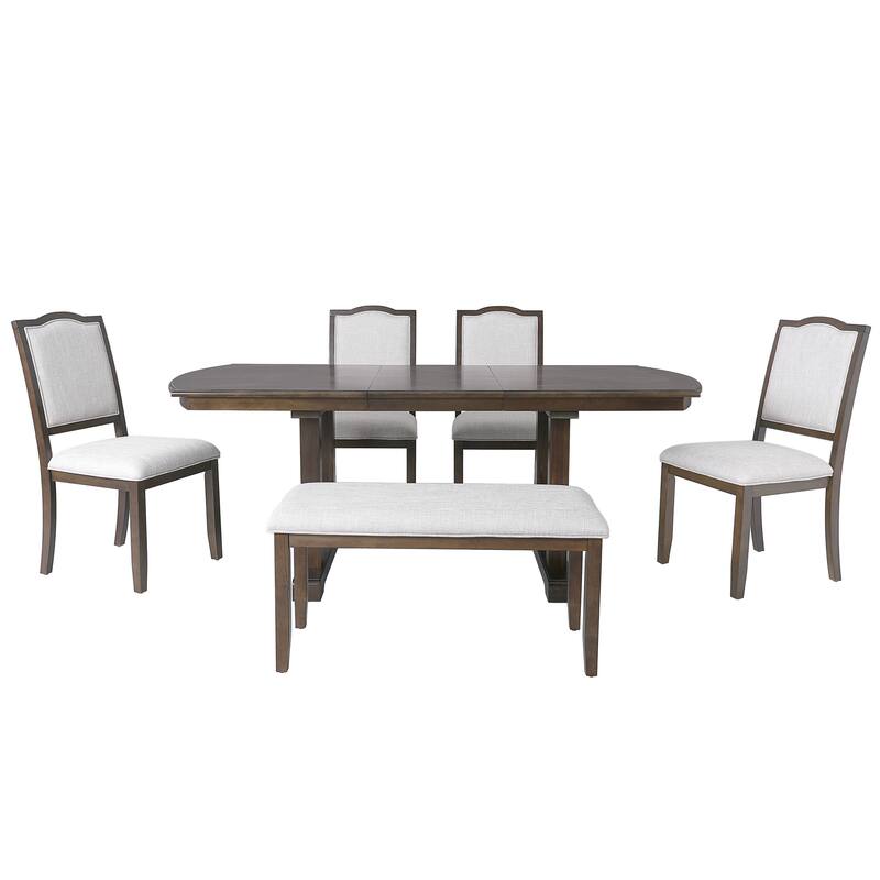 6-Piece Dining Table Set, 60inch to 78inch Extendable Wood Dining Table with Removable Leaf