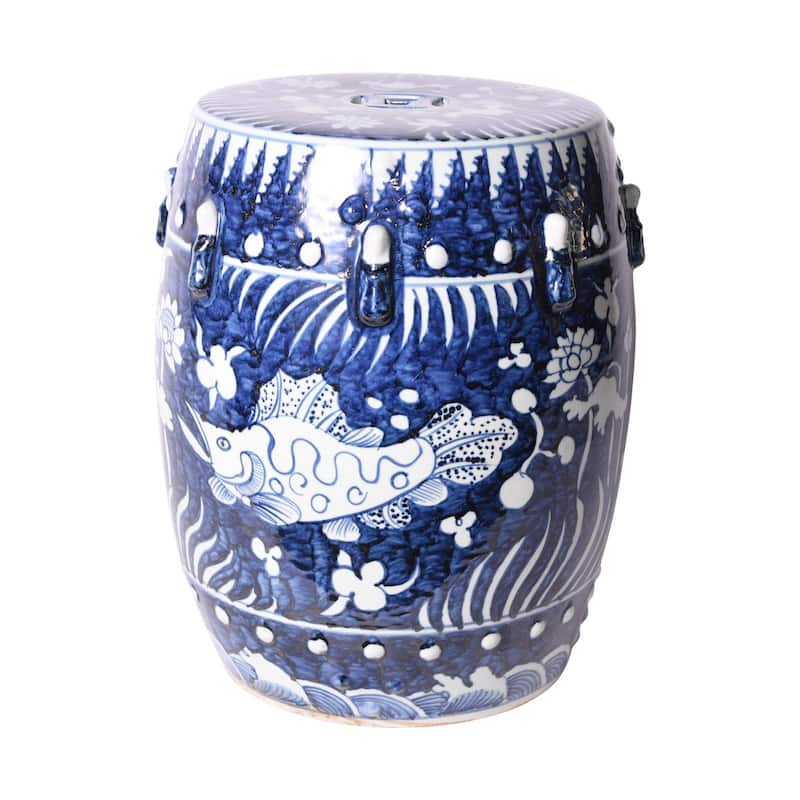 Blue Fish Lotus Garden Stool