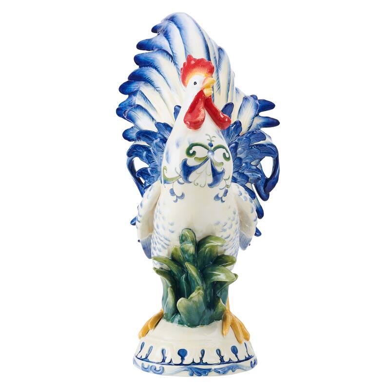Fitz and Floyd Sicily Blue Rooster Figurine, 20.5 Inch