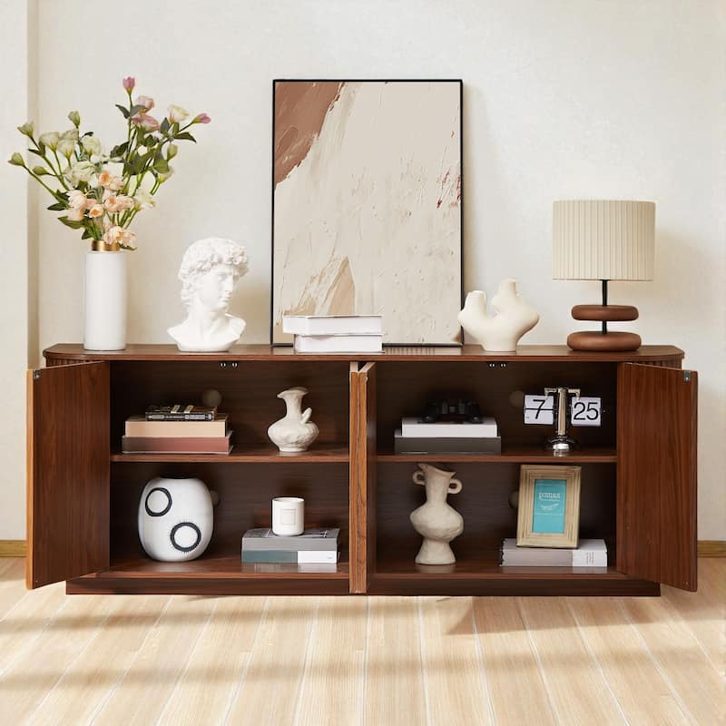 Modern 64" Sideboard Storage Cabinet with Wave Design, Buffet Console TV Stand with Adjustable Shelves for Dining Room