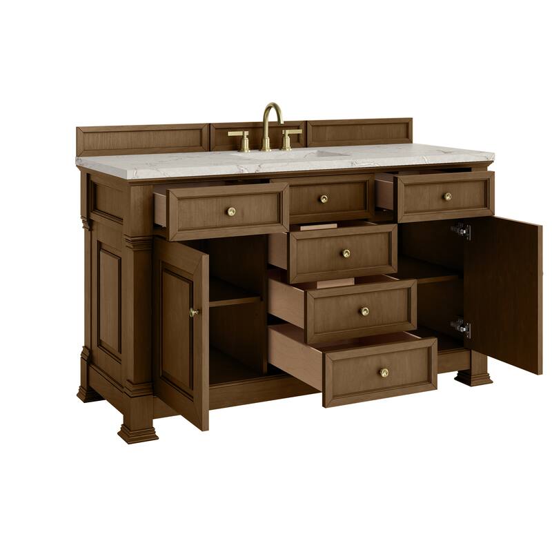 Brookfield 60" Single Vanity, Honey Oak w/FreePower Wireless Charger