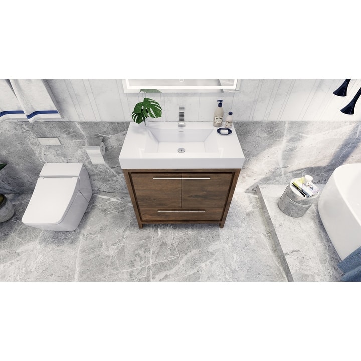 36" Single Sink Bathroom Vanity with Soft-Close Drawers and Integrated Acrylic Top (Dolce Series)