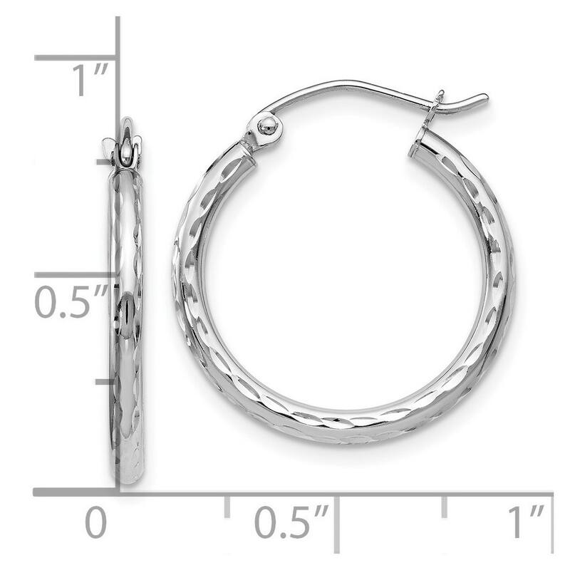 Curata 14k White Gold Textured 2x24mm Classic Hoop Earrings