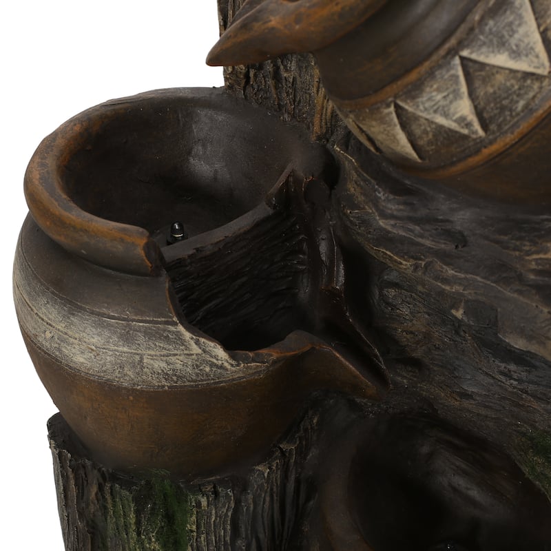 19.75" High Weather Resistant Floor Fountain with Light, 3 Tier Outdoor Fountain, Brown + Gray