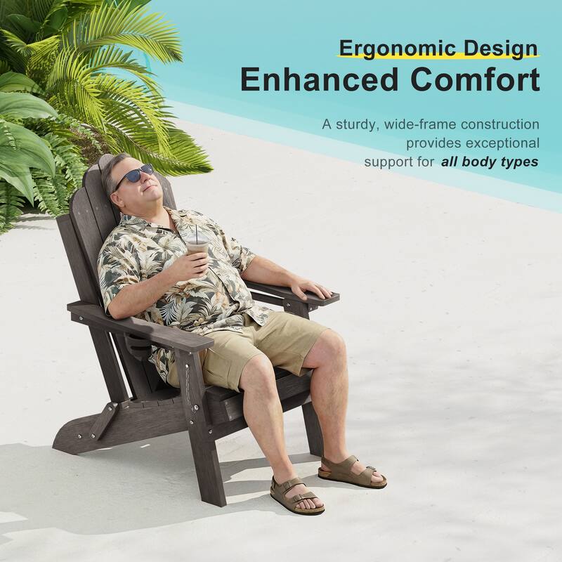 HDPE All-Weather Folding Adirondack Chair with Cup Holder