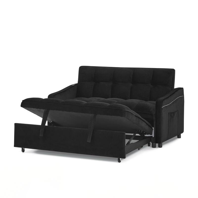 Loveseats Sofa Bed with Pull-out Bed,Adjsutable Back and Two Arm Pocket