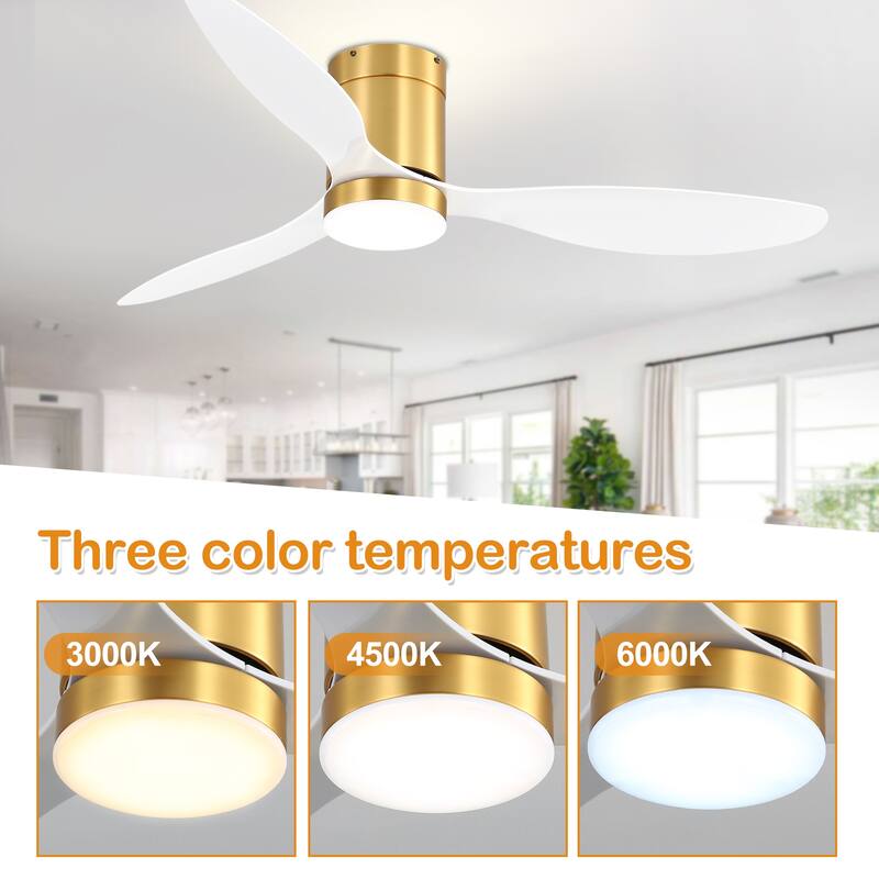 52 Inch Flush Mount LED Ceiling Fan with Lights Remote(3-Blade)