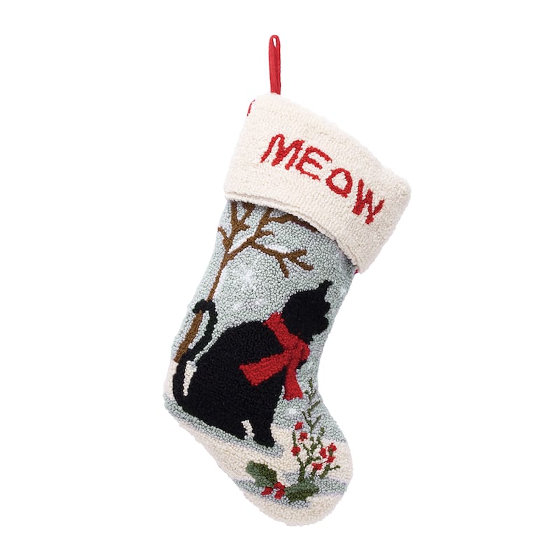 Glitzhome Christmas Reindeer Fox Cat Dog Dinosaur Warm Hooked Stocking - Cat