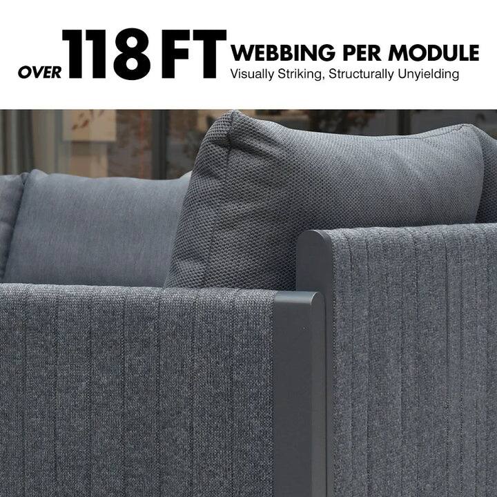 PURPLE LEAF Sanori U-Shaped Patio Conversation Set with Grey Ottoman and Cushion for Poolside Graden